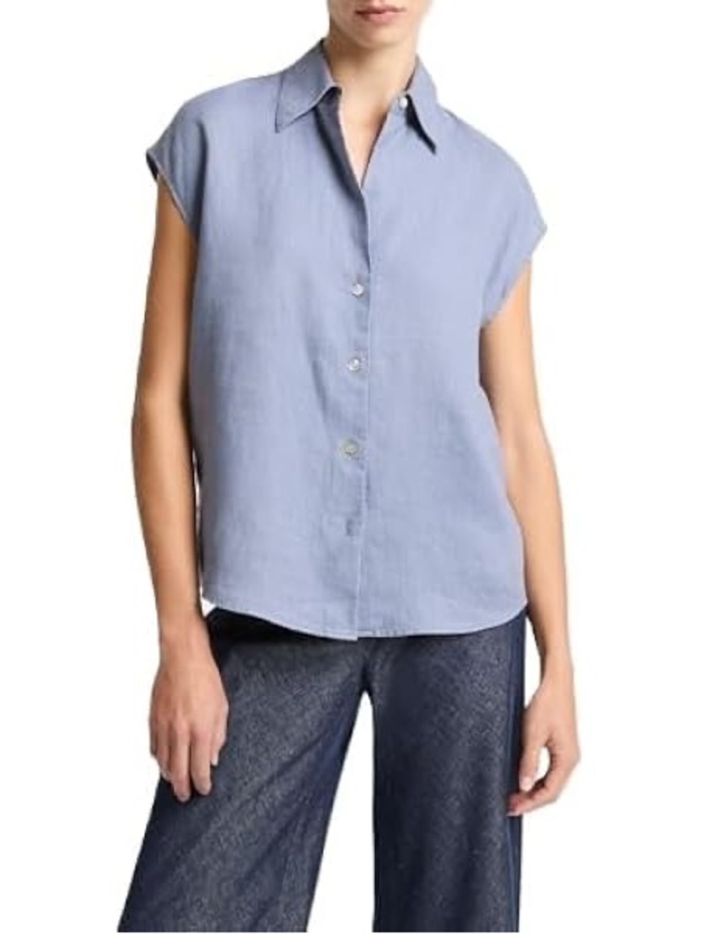 Vince Linen Cap-Sleeve Button-Front Blouse